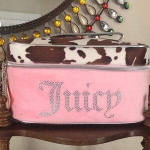 NWT Juicy Couture Pink and Brown Cow Pattern Cosmetic  Bag